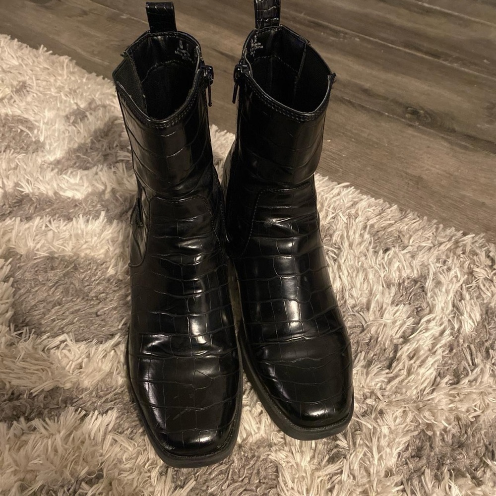 Crocodile Print Leather Boots